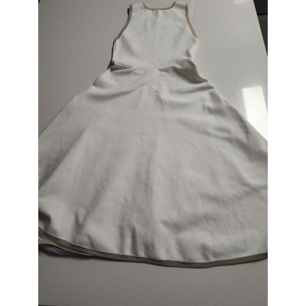 Derek Lam 10 Crosby Sleeveless Ivory Knit Dress Asymmetrical Hem Taupe Edging - Picture 8 of 10